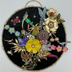 Hand Crafted Tropical Paradise Vintage Jewelry Wreath 10” Round Mixed Media Art